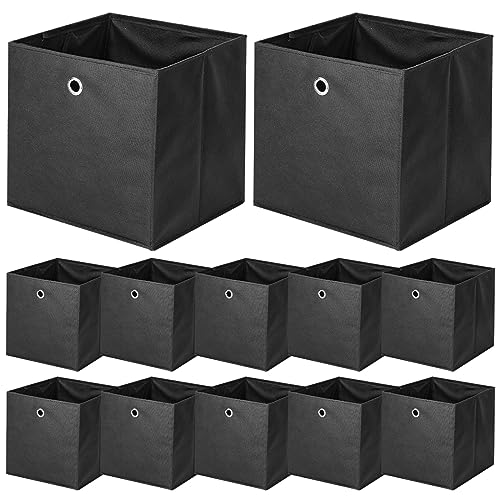 BALLSHOP 12 Stück Aufbewahrungsbox Faltbox 32 x 32 x 32 cm Faltbare Spielzeug Organizer Stoffboxen Würfel Stoff Faltkiste mit Fingerloch für Regale oder Raumteiler Schwarz von BALLSHOP