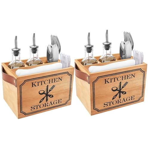 BALLSHOP 2 Stück Besteckbehälter mit 4 Besteckfächern Besteckkasten Holz für Besteck Papierhandtücher Besteckkorb Tisch für KüChe Wohnzimmer Esszimmer 12,5 x 17 x 12,5 cm von BALLSHOP