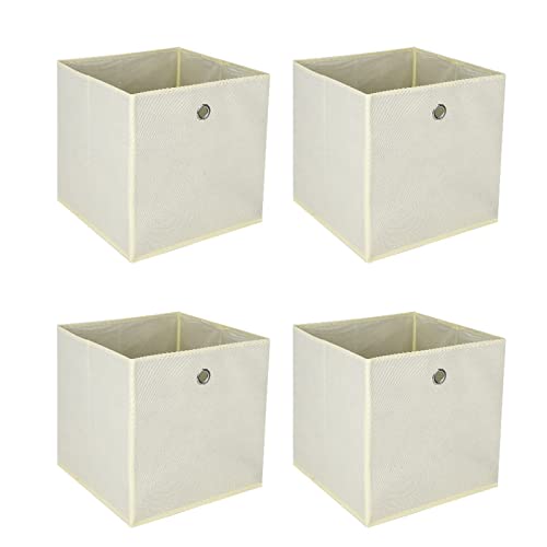 BALLSHOP 4 Stück Aufbewahrungswürfel Faltbox 32 x 32 x 32 cm Aufbewahrungsbox Faltbare Spielzeug Organizer Stoffboxen Würfel Stoff Faltkiste mit Fingerloch für Kallax Regale oder Raumteiler Beige von BALLSHOP