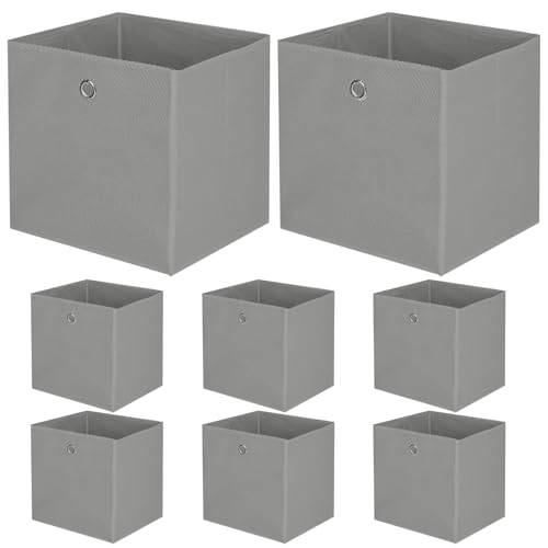 BALLSHOP 8 Stück Aufbewahrungsbox Faltbox 32 x 32 x 32 cm Faltbare Spielzeug Organizer Stoffboxen Würfel Stoff Faltkiste mit Fingerloch für Regale oder Raumteiler Grau von BALLSHOP