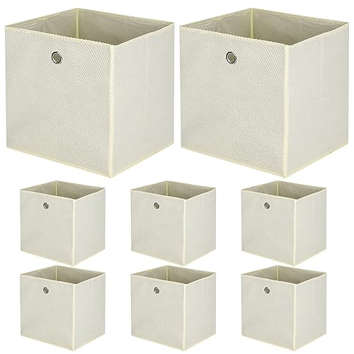 BALLSHOP 8 Stück Aufbewahrungsbox Faltbox 32 x 32 x 32 cm Faltbare Spielzeug Organizer Stoffboxen Würfel Stoff Faltkiste mit Fingerloch für Regale oder Raumteiler Hellgelb von BALLSHOP