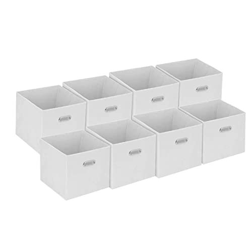 BALLSHOP 8 Stück Aufbewahrungsbox Faltbox 32 x 32 x 32 cm Faltbare Spielzeug Organizer Stoffboxen Würfel Stoff Faltkiste mit Fingerloch für Regale oder Raumteiler Weiß von BALLSHOP