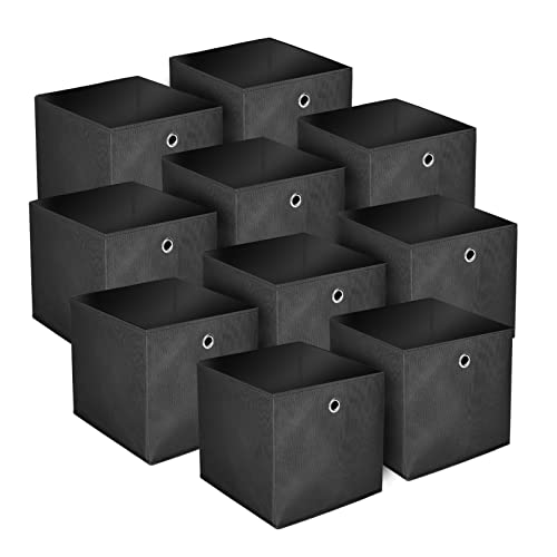 BALLSHOP 10 Stück Aufbewahrungsbox Faltbox 32 x 32 x 32 cm Faltbare Spielzeug Organizer Stoffboxen Würfel Stoff Faltkiste mit Fingerloch für Regale oder Raumteiler Schwarz von BALLSHOP