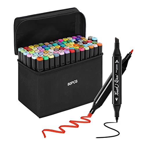 BALLSHOP 80 Farbige Marker Stifte Set Twin Tip Alcohol Sketch Oily Pen Marker Graffiti Pen Painting Markers für Anfänger Studenten Manga Kunstler Skizzieren Zeichnen Ausmalen (Schwarz) von BALLSHOP