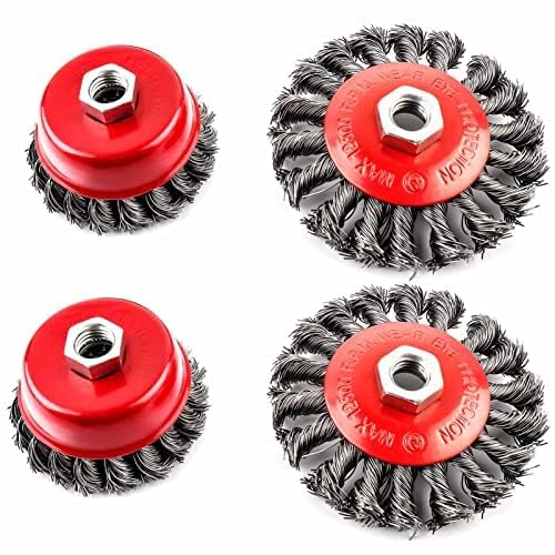 BALLSHOP Drahtbürste Winkelschleifer Ø75MM Ø100MM M14 Bohrmaschine Schleifbürsten Topfbürsten Set Flex Kegelbürste Zopfbürste Stahl Bürste (4PCS) von BALLSHOP
