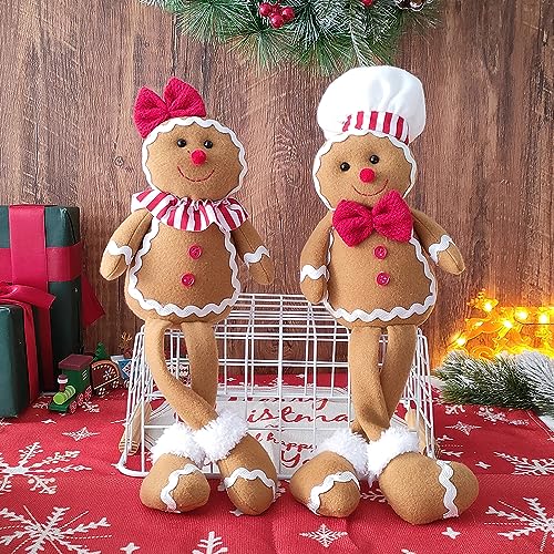 BALONAR 38,1 cm große Weihnachtsfiguren aus Plüsch Lebkuchenmann Junge Mädchen Figuren mit Kochmütze Schleife Weihnachtsdekoration Heimdekorationen Puppe Weiche Tür Fenster Tisch Baum Urlaub von BALONAR