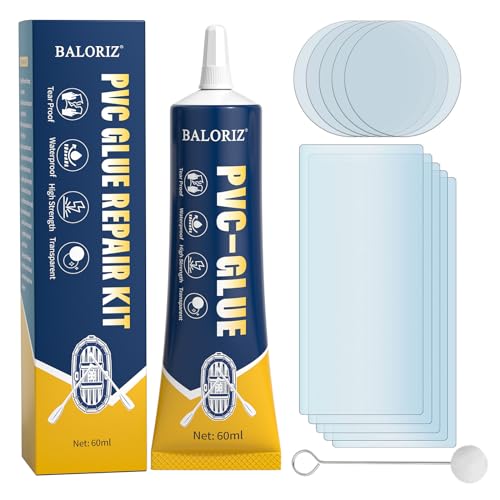 BALORIZ Pool-Reparaturset, Wasserdichtes Transparentes Reparaturset für Schlauchboote aus PVC- und PU-Schlauchboote, aufblasbare Spas, Luftmatratzen, Hüpfburgen und Aufblasartikel, Zelt (60 ml) von BALORIZ