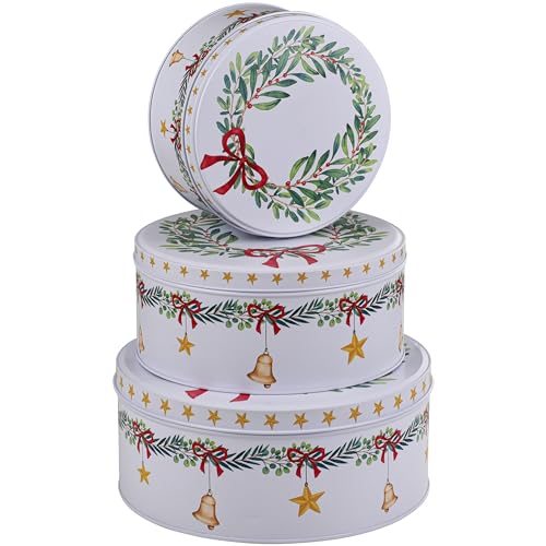 BALOU LIVING 3er Set Keksdose Weihnachten - Weihnachtskeksdosen aus Metall - Weihnachtliche Plätzchendose Blechdose, Girlande von BALOU LIVING