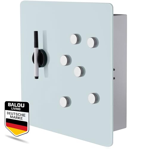 BALOU LIVING Schlüsselkasten modern aus Glas 33x33x6,8cm - XXL Schlüsselaufbewahrung - Memoboard magnetisch - Schlüsselschrank groß, milchglas von BALOU LIVING