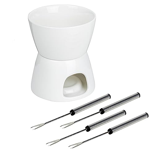 BALOU Schokofondue Set 6-teilig, 450ml - Schoko Fondueset aus Porzellan - Schokoladenfondue Set für Teelicht von BALOU