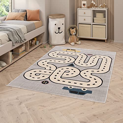 BALTA Kinderteppich, Moderner Straßenteppich, Rechteckiger Kurzflorteppich, Ideal für das Kinderzimmer - Spielzimmer, Pflegeleicht - Fleckenresistent, Polypropylen, 120x170 cm, Grau von BALTA