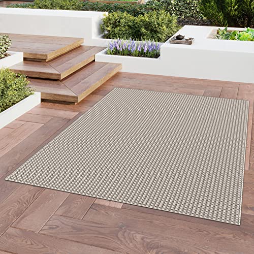 BALTA Outdoor Teppich, Flachwebteppiche ideal für draußen auf der Terrasse oder drinnen im Wohnzimmer - Schlafzimmer, Machinegewebt mit Jute Effekt, Polypropylen, 160x230 cm, Dunkelgrau - Beige von BALTA