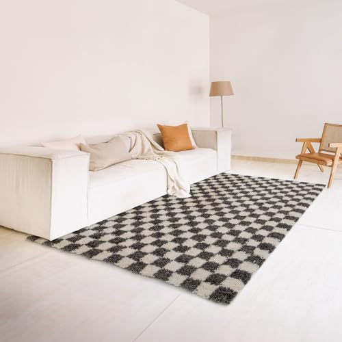 Rugs Essentials Shaggy Schachbrettmuster Teppich, Rechteckiger Teppich für das Wohnzimmer - Schlafzimmer, Weich und Bequem, Pflegeleicht, Florhöhe 30 mm, Polypropylen, 200x290 cm, Schwarz Rugs Essentials Shaggy Schachbrettmuster Teppich, Rechteckiger Teppich für das Wohnzimmer - Schlafzimmer, Weich und Bequem, Pflegeleicht, Florhöhe 30 mm, Polypropylen, 200x290 cm, Schwarz von Rugs Essentials