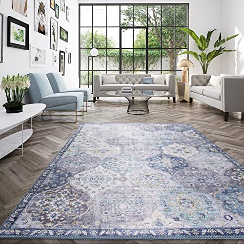 BALTA Teppich Traditionelles Vintage Design Blau, Großer Teppich für den Innenraum – Wohnzimmer - Schlafzimmer, Berber Patchwork, Maschinengewebt 100% Polyester, 200x290 cm, Blau von BALTA