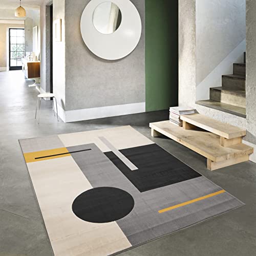 BALTA Wohnzimmerteppich, Zeitgenössischer Teppich Abstraktes Design, Kurzflor Maschinengewebt, Teppich für Wohnzimmer - Schlafzimmer, 100% Polypropylen, 120x170 cm, schwarz - Mehrfarbig von BALTA