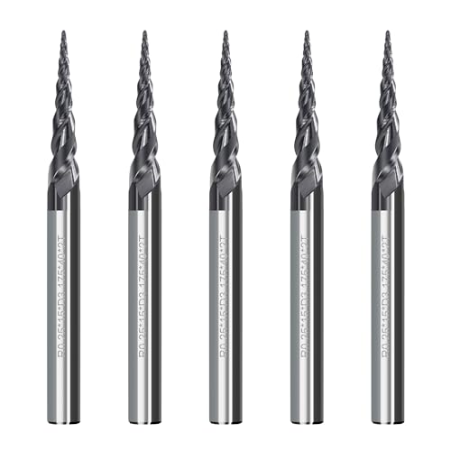 BALUGAEA 5 Stück Kugelkopffräser Set 0,25 mm Radius CNC Schaftfräser 3,175mm (1/8") Schaft 2 Flöten Gesamtlänge 40mm Konischer Spitze Fräser für Oberfräse VHM Fräser für 2D 3D Gravur von BALUGAEA