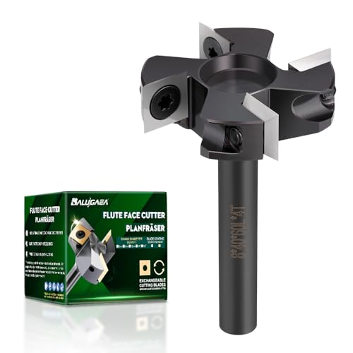 BALUGAEA Planfräser für Oberfräsen mit 8 mm Schaft – 40 mm Schnittdurchmesser – ausgestattet mit 4 austauschbaren Hartmetallmessern 10,5 x 10,5 mm, Fräser zum Planfräsen, Nutfräsen und Kantenfräsen von BALUGAEA