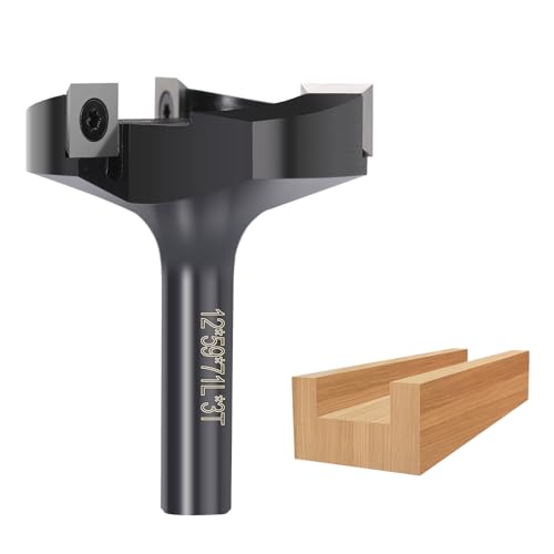 BALUGAEA Planfräser für Oberfräsen mit 12 mm Schaft – 59 mm Schnittdurchmesser – ausgestattet mit 3 austauschbaren Hartmetallmessern 12 x 12 mm, Fräser zum Planfräsen, Nutfräsen und Kantenfräsen von BALUGAEA