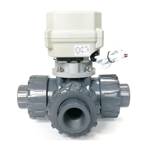 BALYDLUL 1 Zoll 3-Wege True Union Elektrischer Kugelhahn aus Kunststoff mit Klebeenden und Stellantrieb ISO5211 15Nm Handbetätigung und Positionsanzeige(L Type,BSP_CR703) von BALYDLUL