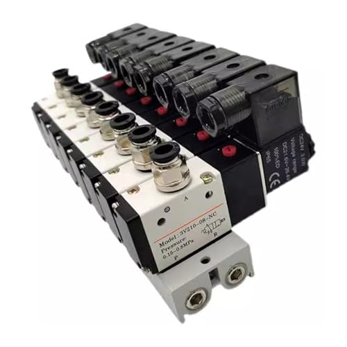BALYDLUL 220V 24V Multi Option 3V210-08 Pneumatischer Magnetventilblock mit Schalldämpferanschluss Basisverteiler 2/3/4/5/6 Reihe 3 Anschlüsse(3 Row 8mm Fitting) von BALYDLUL