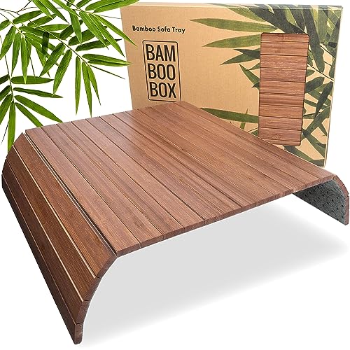 BAM BOO BOX Sofatablett aus Bambus - Couch Tablett flexibel - Sofatablett Armlehne - Sofa Tablett Holz - Sofa Tablett Armlehne - Armlehnen Tablett - Tablett für Sofa und Couch - Braun von BAM BOO BOX