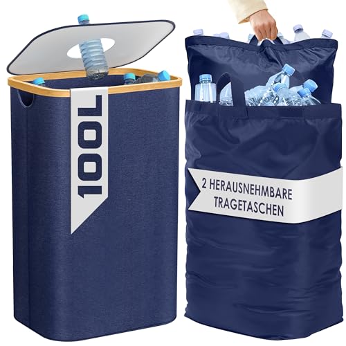 Pfandflaschen Sammelbehälter mit 2 Tragetaschen, Pfandflaschen Behälter 100L, Flaschensammler Leergut, Leergut Sammelbehälter, Aufbewahrungsbox, Küche Aufbewahrung und Organisation, Mülleimer (Blau) Pfandflaschen Sammelbehälter mit 2 Tragetaschen, Pfandflaschen Behälter 100L, Flaschensammler Leergut, Leergut Sammelbehälter, Aufbewahrungsbox, Küche Aufbewahrung und Organisation, Mülleimer (Blau) von BAM BOO BOX