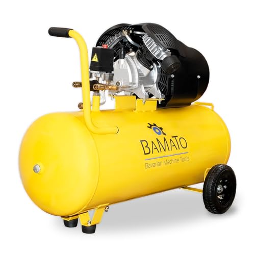 BAMATO 100 Liter Kompressor BKO-100 | mit 10 bar | 2200 W Leistung | mit Luftbereifung | 2x Schnellkupplung | Hohe Ansaugleistung | Werkstatt Kompressor Pressluft von BAMATO