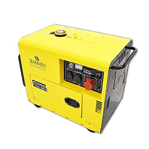 BAMATO Diesel Stromerzeuger BGE-5000D | AVR-Technologie | 5000 Watt | Elektrostart | 4-Takt Dieselmotor 7,9 PS | 400 V Anschluss, zwei 230 V Anschlüsse und ein 12 V DC Konnektor von BAMATO