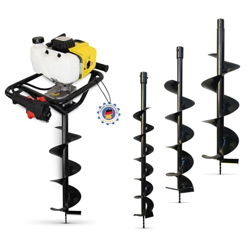 BAMATO EBO-80 Benzin Erdbohrer | 3 PS Leistung | 2 Takt Motor | inkl. Bohraufsätze 100/150/200 mm | Bohrlänge 800mm | Bohrer Erdlochbohrer Pfahlbohrer von BAMATO