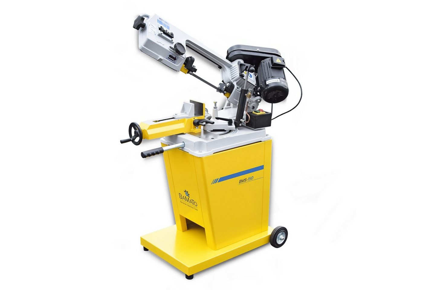 BAMATO Metallbandsäge BMS-150 Metallsäge 400V Bandsäge 128mm Schnittleistung Gehrungssäge, 1-St., 3 Geschwindigkeiten, Fahrwerk, Griff, -45° bis +60° schwenkbar BAMATO Metallbandsäge BMS-150 Metallsäge 400V Bandsäge 128mm Schnittleistung Gehrungssäge, 1-St., 3 Geschwindigkeiten, Fahrwerk, Griff, -45° bis +60° schwenkbar von BAMATO