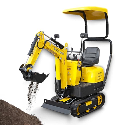 BAMATO Minibagger/MIB-600 /mit Zubehörset, leistungsstarker 6,3 kW Benzinmotor mit Elektrostart, bis zu 8,8 kN Kraft am Löffel, LED - Schweinwerfer | Perfekt für Heimwerker & Gartenbau von BAMATO