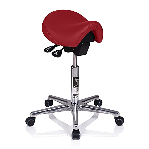 BAMBACH® Cutaway Sattelsitz Bürostuhl ergonomisch | Der Original Sattelsitz Stuhl | Sattelhocker Leder | Idealer Schreibtischstuhl ergonomisch (Red) von BAMBACH