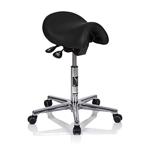 BAMBACH® Sattelsitz Bürostuhl ergonomisch | Der Original Sattelsitz Stuhl | Sattelhocker Schwarz Leder | Idealer Schreibtischstuhl ergonomisch von BAMBACH