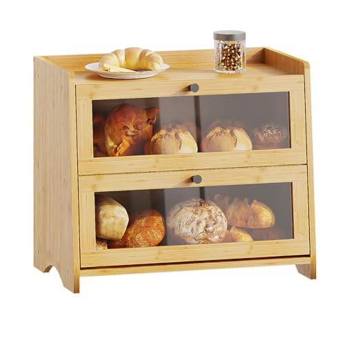BAMBANG Groß Bambus Brotkasten für Küchentheke, 2 Stufe Bauernhaus Brotbox, Holz Brotkasten Brotaufbewahrungsbehälter Halter für Selbstgemachtes Brot, Natürlich BAMBANG Groß Bambus Brotkasten für Küchentheke, 2 Stufe Bauernhaus Brotbox, Holz Brotkasten Brotaufbewahrungsbehälter Halter für Selbstgemachtes Brot, Natürlich von BAMBANG