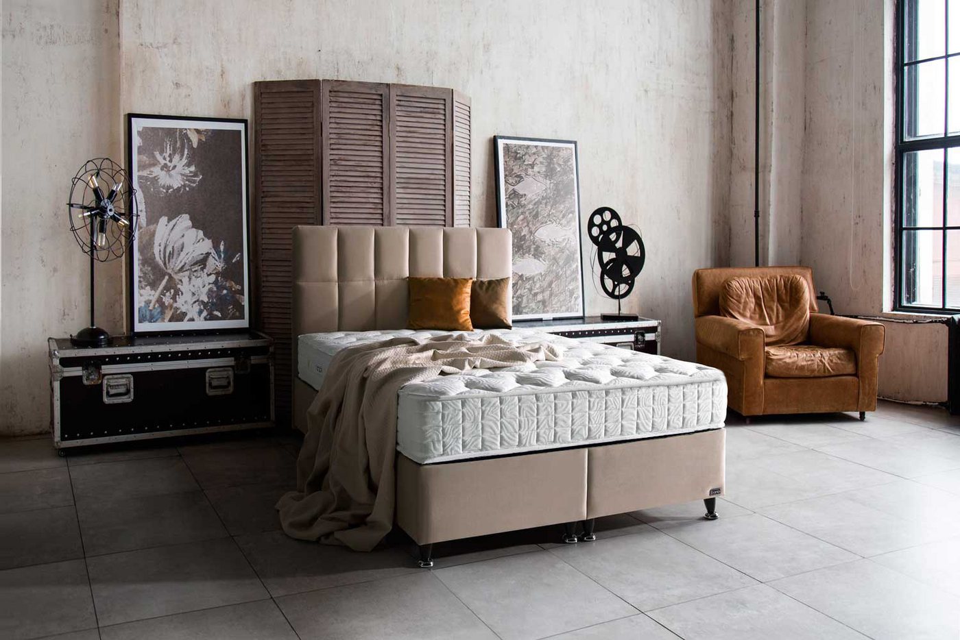 BAMBI YATAK Boxspringbett Set, Bambi Golden Prime, Schlafzimmerbett mit Bettkasten, H3 (1 x Matratze, 2 x Bettkasten, 1 x Bettkopfteil), Klassischer Schlafkomfort mit Bonell-Federsystem von BAMBI YATAK