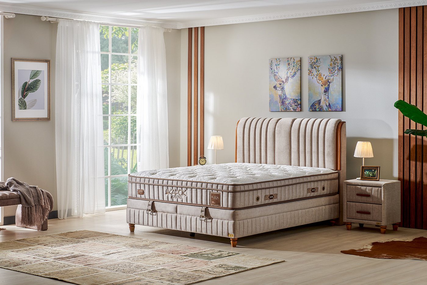 BAMBI YATAK Boxspringbett Set mit Bettkasten, Bambi Kapok Naturel, Schlafzimmerbett, H3 (Mittel) (1 x Matratze, 2 x Bettkasten, 1 x Bettkopfteil), Taschenfederkern, Hyper-Schaum, Komfortschicht, Matratzenhöhe: 31 cm von BAMBI YATAK