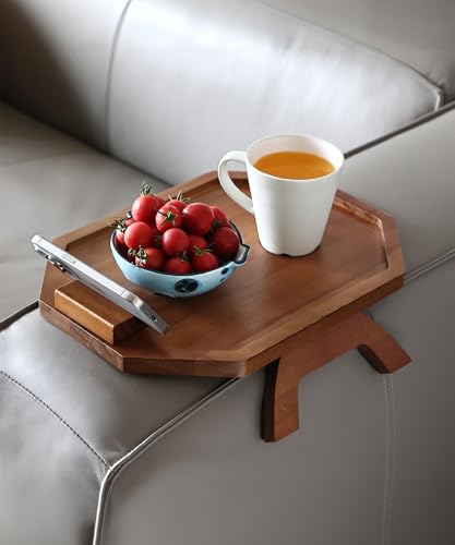Armlehnentisch, Sofa-Arm-Tablett, Clip-Tisch, Sofatablett für Couch, zusammenklappbarer Snack-Tisch mit 360° drehbarer Telefonhalterung, rutschfest/flexibel mit verschiedenen Armlehnenformen von BAMBOO LAND
