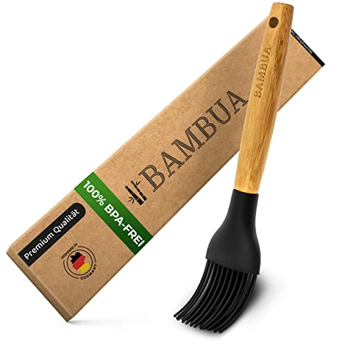BAMBUA Backpinsel Silikon - [100% Plastikfrei] Silikonpinsel mit Bambus - Zum Backen und Grillen - Premium Küchen-Pinsel in Lebensmittelqualität - 100% BPA-Frei & Hitzebeständig bis 200° (20 cm) von BAMBUA
