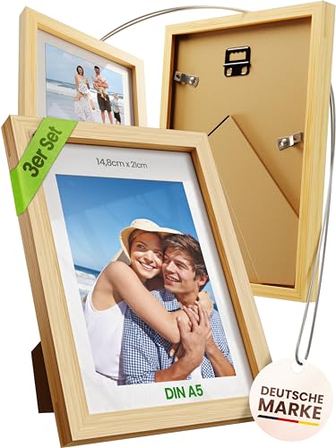 BAMBUA Bilderrahmen A5 - (100% Bambus) 3x Stück Bilderrahmen 15x20 cm - Bilderrahmen 15x21 cm Holz mit bruchsicheren Acrylglas - Premium DIN A5 Bilderrahmen 20x15 cm - Ideal als Geschenk von BAMBUA