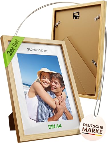 BAMBUA Bilderrahmen DIN A4 - (100% Bambus) 2x Stück Bilderrahmen 21x30 cm - Bilderrahmen A4 Holz mit bruchsicheren Acrylglas - Premium DIN A4 Bilderrahmen 20x30 cm - Ideal als Geschenk von BAMBUA