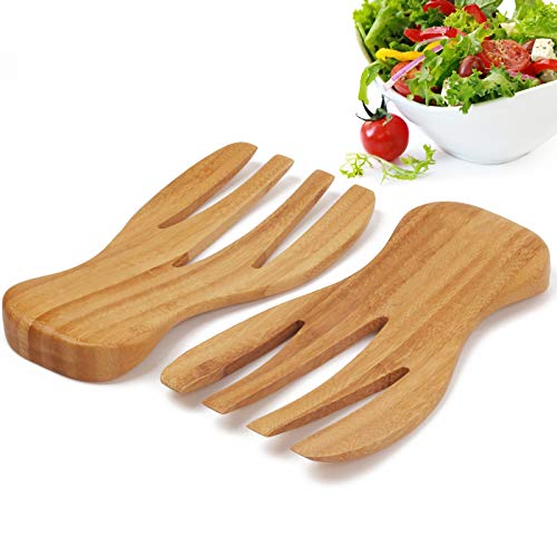 Salat Hands Tosser Salatbesteck Zange Bambus Küchenhelfer 2 Stück von BAMBUROBA