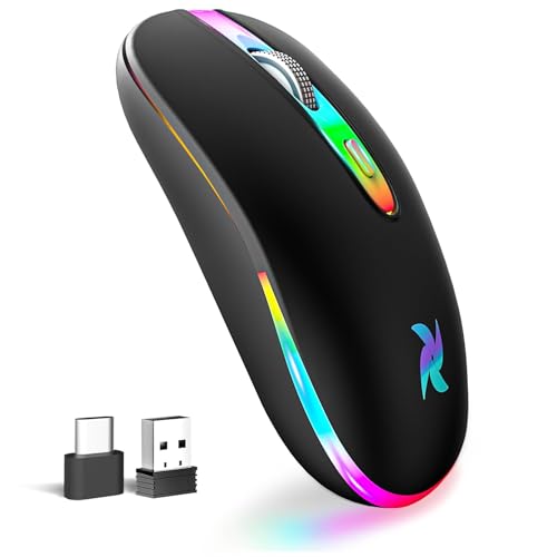 BAMCOO Maus Kabellos 2.4G USB Funkmaus 3DPI Wiederaufladbare Laptop mit USB-Empfänger 7 Typen LED Beleuchtete für Laptop, PC, iOS, Android, iPad, Windows (Schwarz-1) von BAMCOO