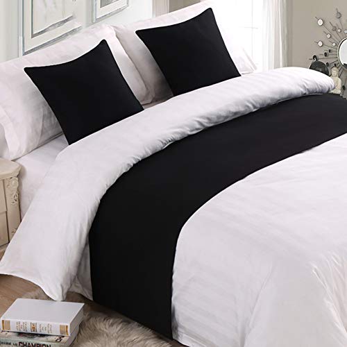 BAMCQ Bettläufer Hotel bettwäsche Premium Bett schal Bett Flagge Bett Schwanz pad bettdecke Bett Dekoration Streifen schwarz 50x260 cm (2,0 mt Bett) von BAMCQ