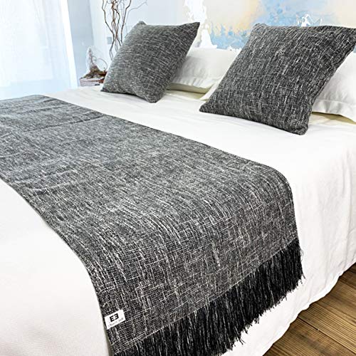 BAMCQ Bettläufer mit Quaste, Polyester Bettdecken Bettwäsche Dekor Bett Schal Protektoren Handtuch wirft Tagesdecken für Guest House Hotel Schlafzimmer,Grey-50X180cm(for 1.2m Bed) von BAMCQ
