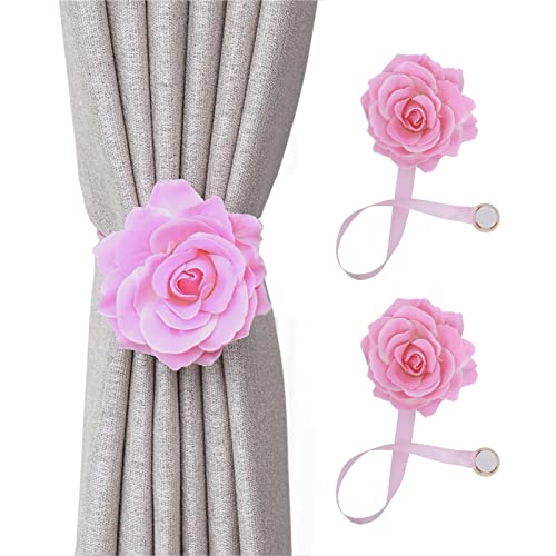 BAMFY 2 STK Magnetisch Vorhang Raffhalter Rose Raffhalter for Vorhänge Moderner Stil Innen Und Außenbereich Dekorativ Gardinenhaken (Color : Pink) von BAMFY