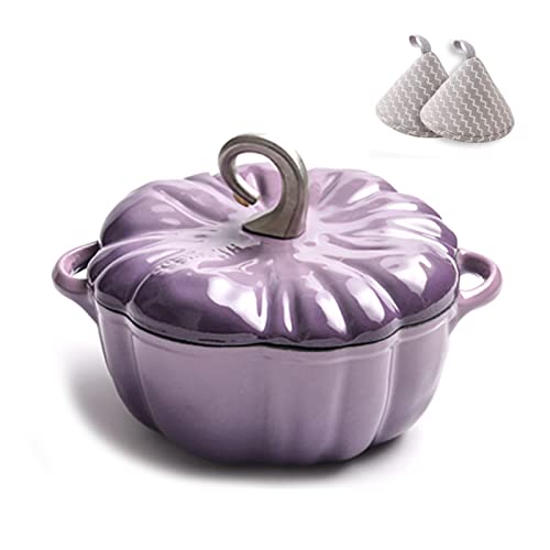 BAMFY Emailliert Gusseisen Topf Schmortopf Mit Deckel Kürbis Dutch Oven Antihaft Emaille Beschichtet Schmorpfanne Bräter Induktion Backofengeeignet (Color : Purple) von BAMFY