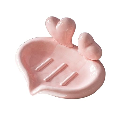 BAMFY Keramik Seifenschale Mit Ablauf Badezimmer Seifendose for Küche, Barwaschbecken, Arbeitsplatten, Eitelkeit, Arbeitsplatte (Color : Pink) von BAMFY