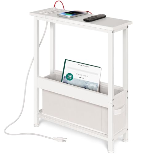 BAMGROW Schlanker Ladetisch mit Stauraum – für kleine Räume und Schlafzimmer (weiß) von BAMGROW