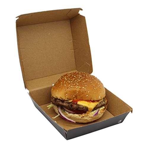 100 Hamburgerboxen Burgerboxen Take-Away Boxen, Schwarz aus Wellpappe, 13x13x7,5cm, EXTRA STABIL von BAMI EINWEGARTIKEL