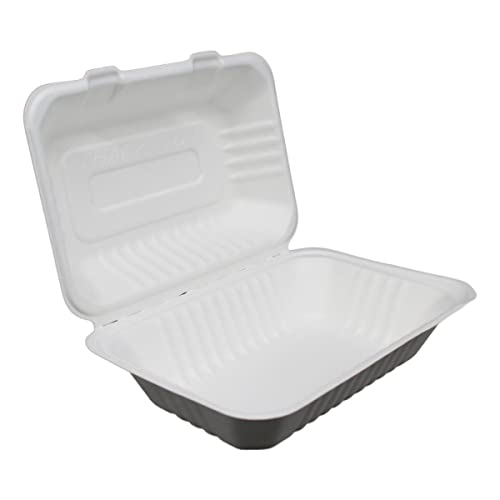 BAMI 50x Lunchbox Large | Zuckerrohr | weiß, ungeteilt, 23,2x15,7x8cm | Essensbox mit Deckel, Take Away Box von BAMI EINWEGARTIKEL